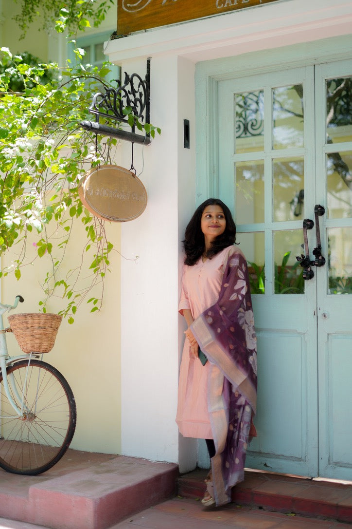 Elegant Pastel Peach Kurti with Dupatta