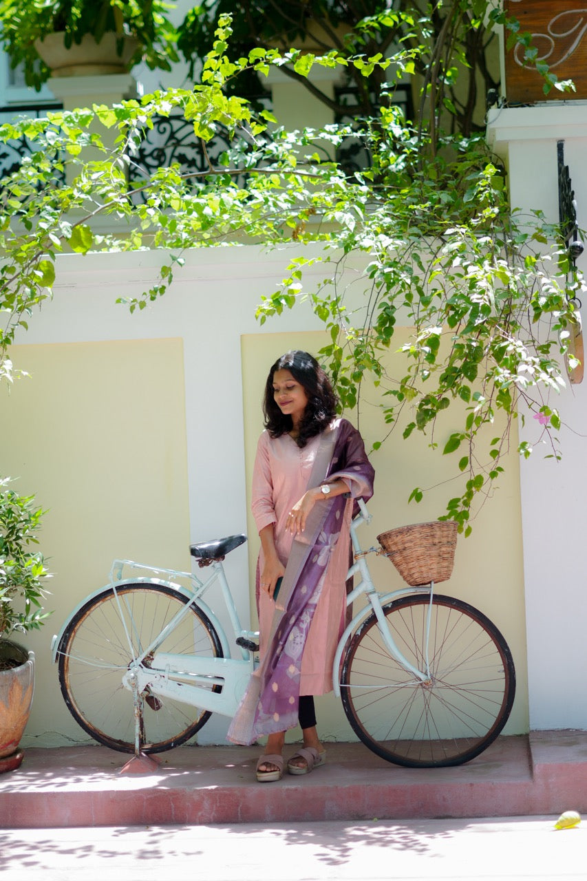 Elegant Pastel Peach Kurti with Dupatta