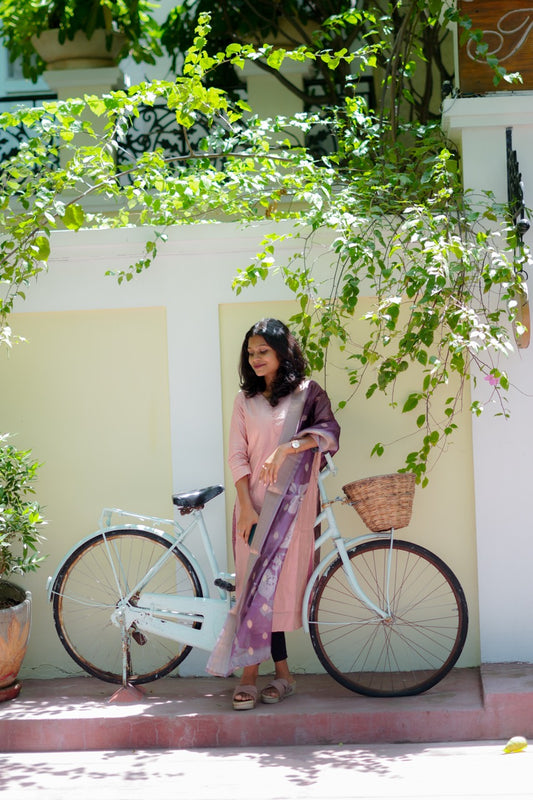 Elegant Pastel Peach Kurti with Dupatta