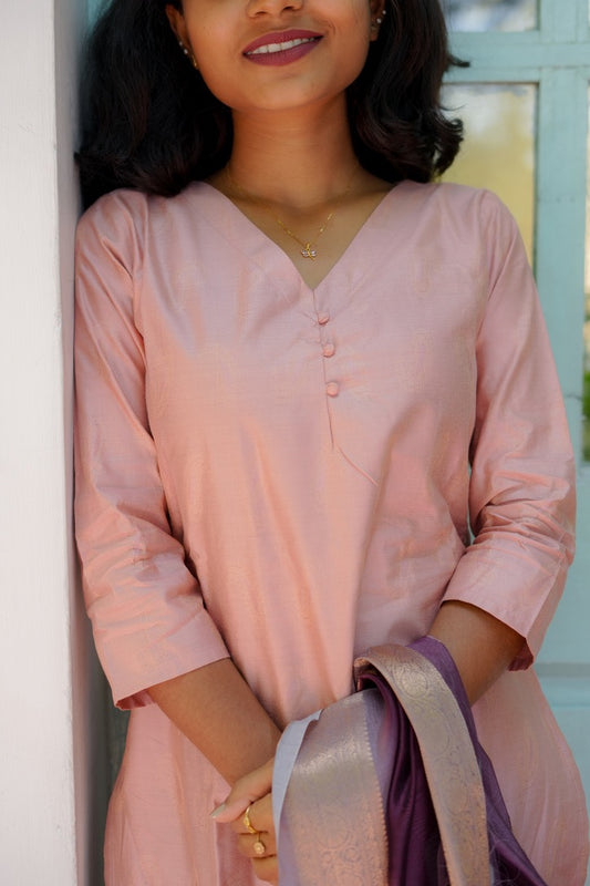 Elegant Pastel Peach Kurti with Dupatta