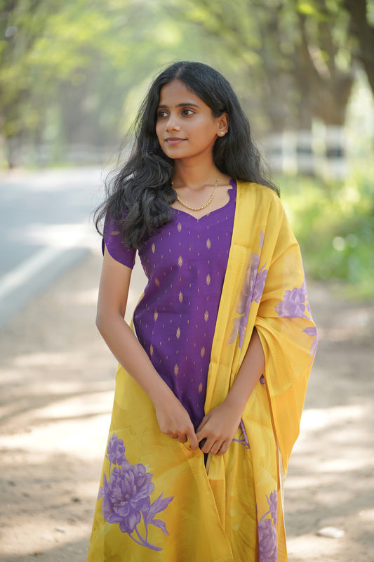 Charming Purple top with yellow Duppatta