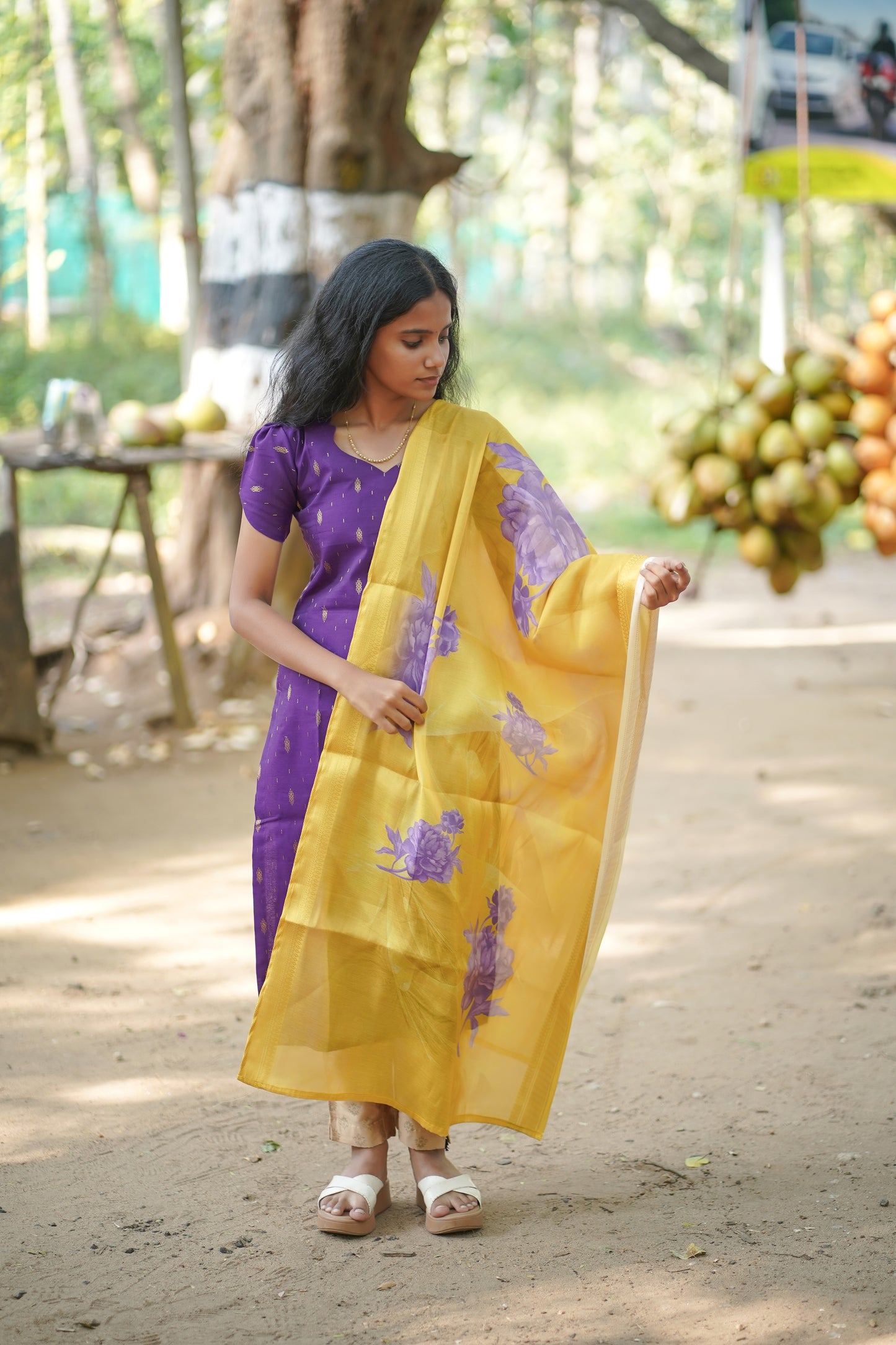 Charming Purple top with yellow Duppatta